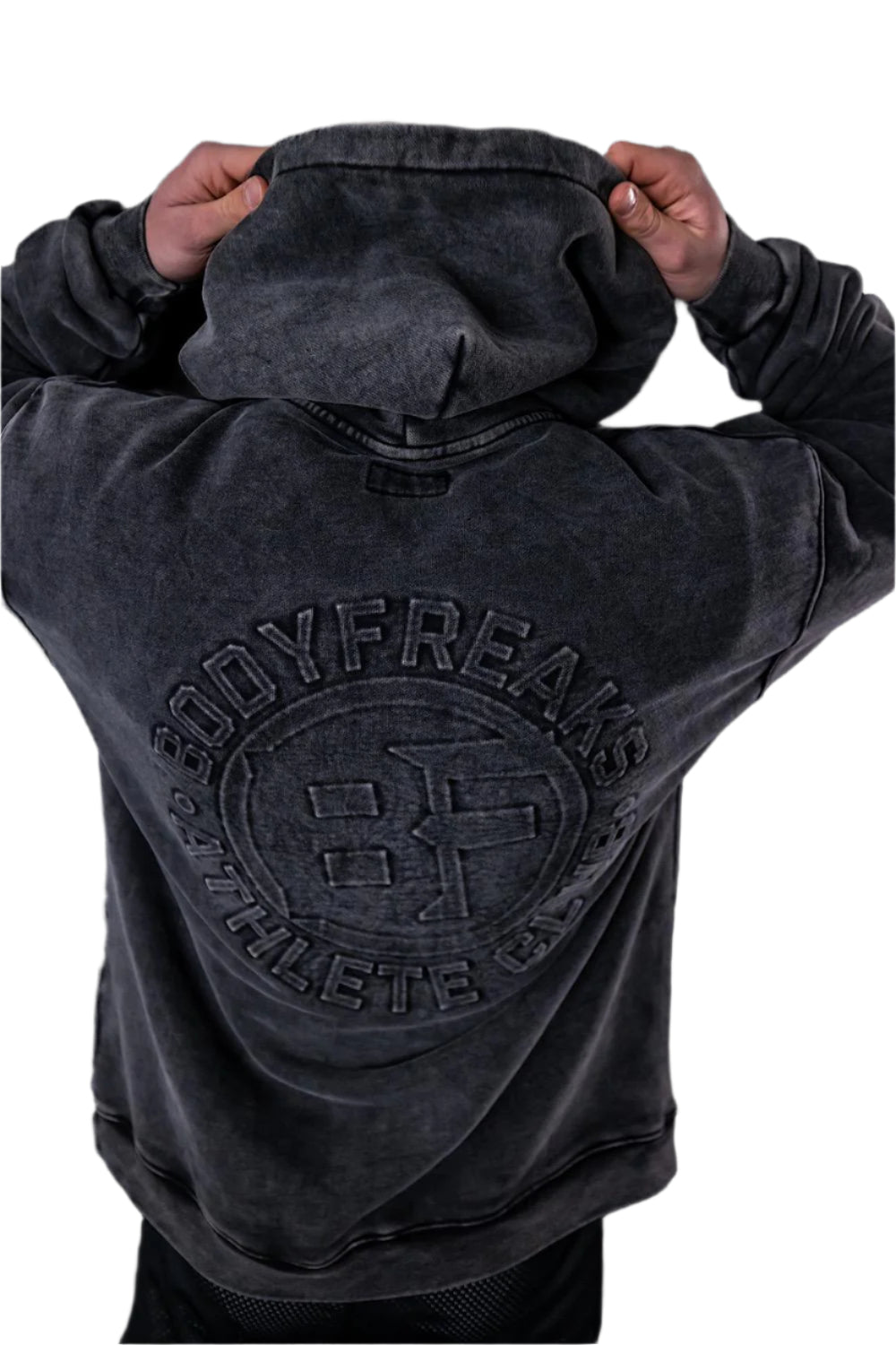 Acid Wash ATHL Club Embossed Hoodie - JET BLACK