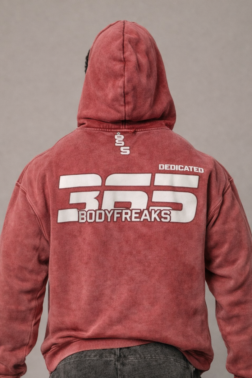 Acid Wash Dedicated 365 Hoodie - RED