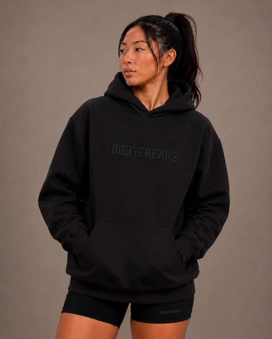 Embossed Athl Club Essential Unisex Hoodie - JET BLACK