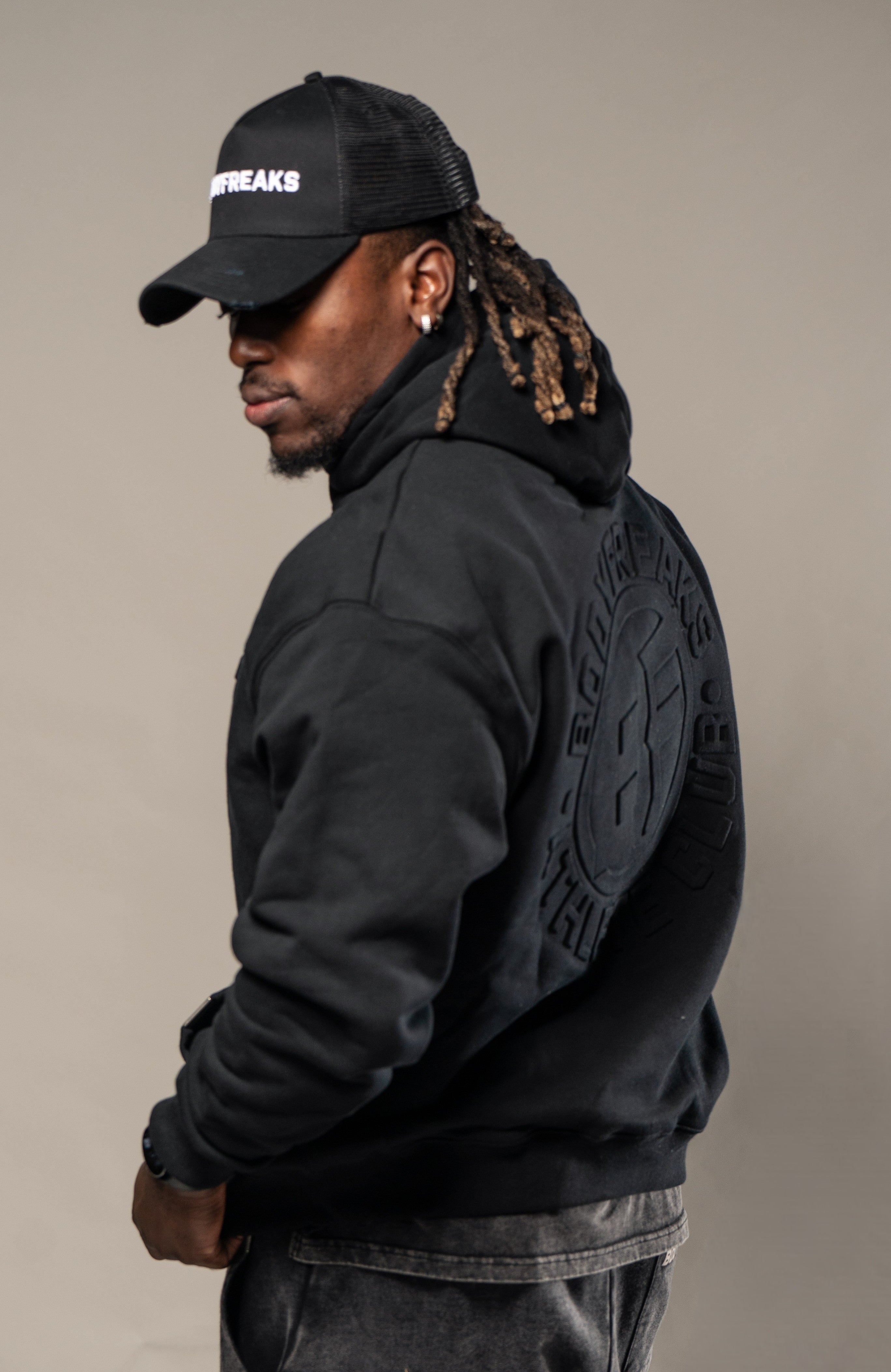 Embossed Athl Club Essential Hoodie - JET BLACK (New Stock On Its Way!)