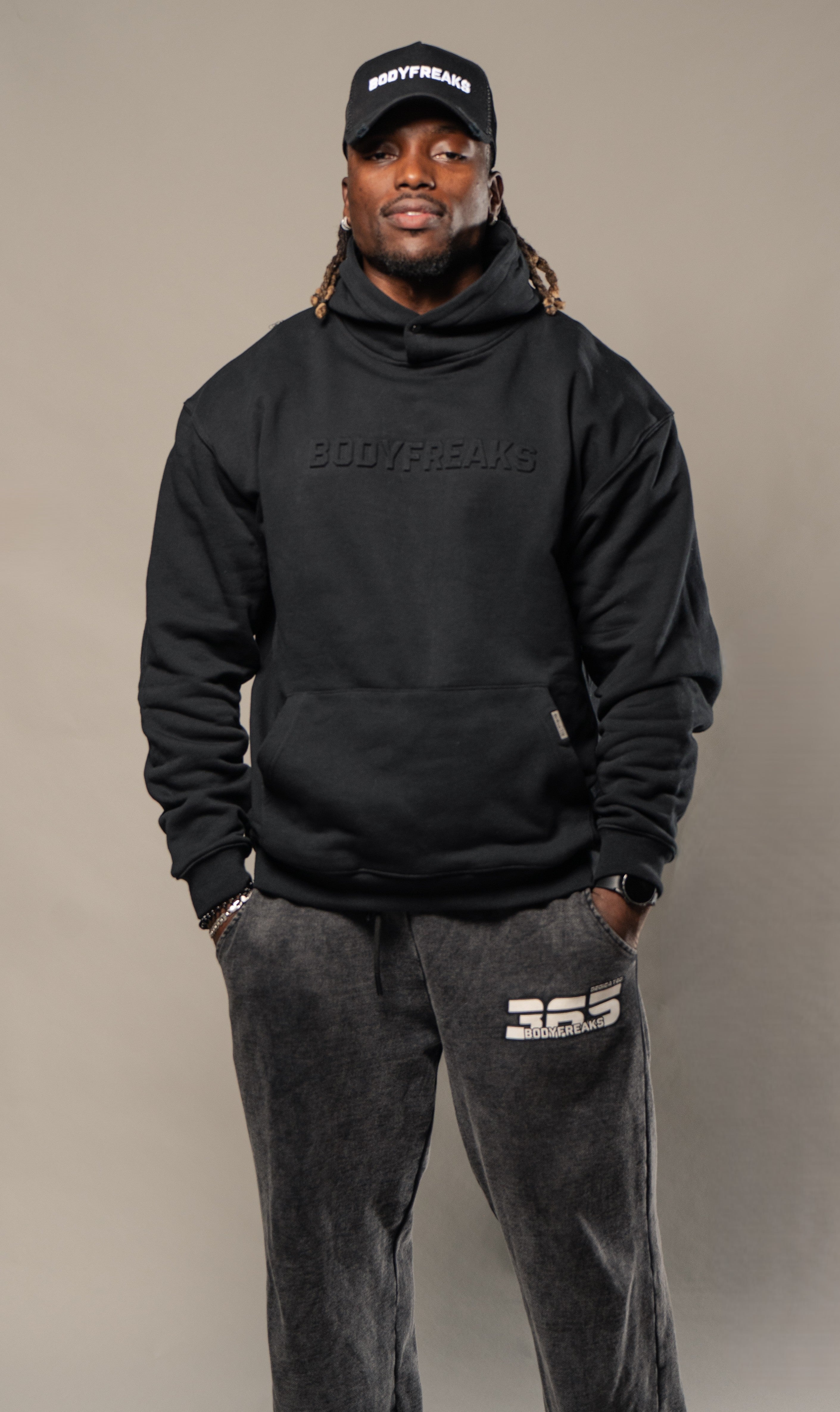 Embossed Athl Club Essential Hoodie - JET BLACK (New Stock On Its Way!)