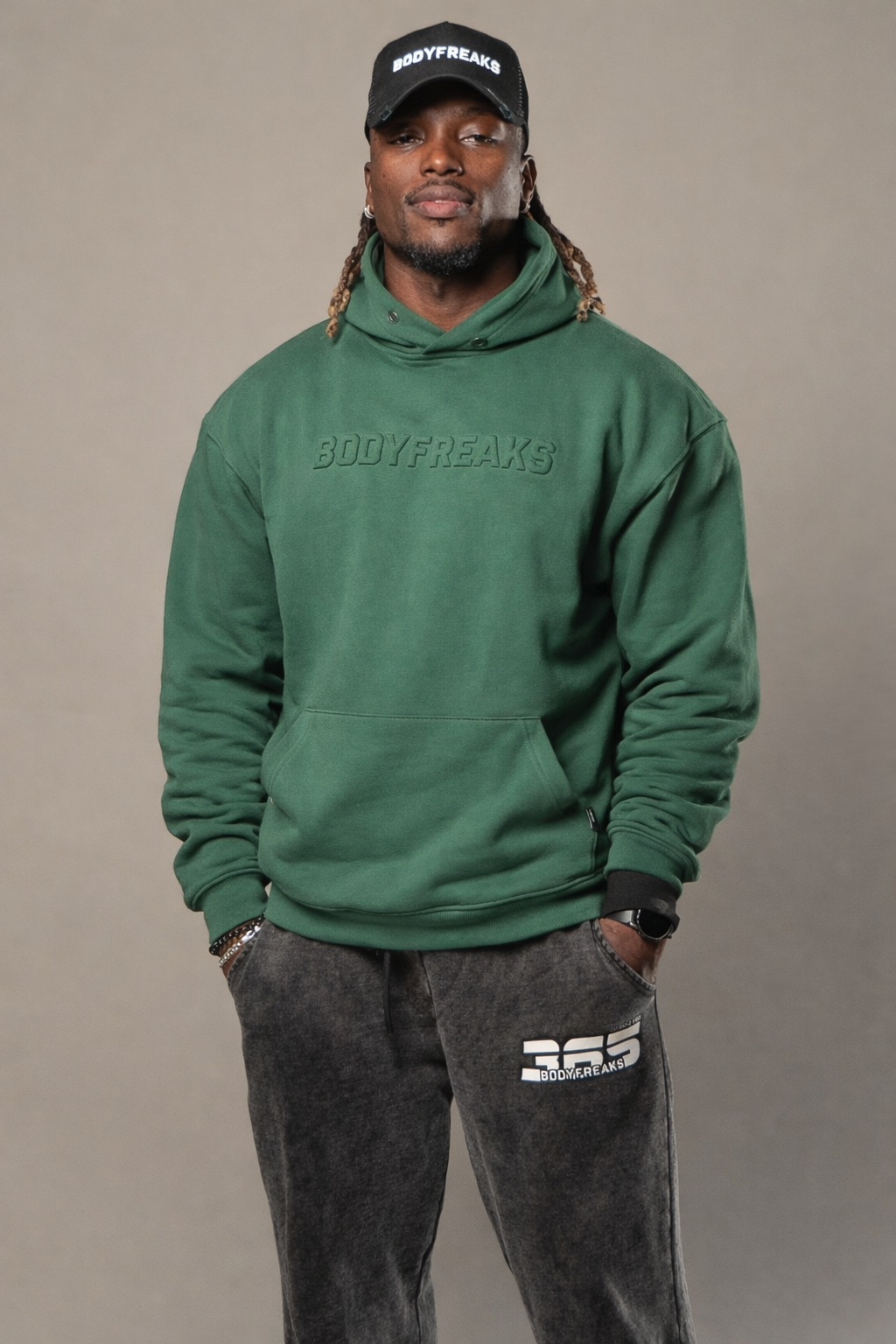 Embossed Athl Club Essential Hoodie - FOREST GREEN