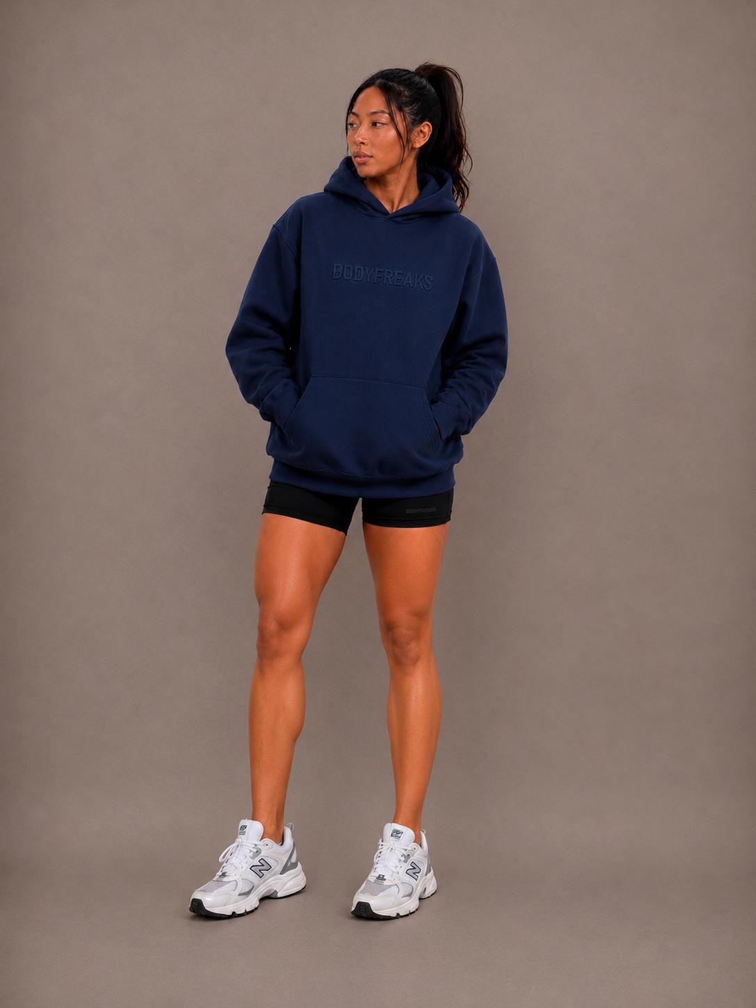 Embossed Athl Club Essential Unisex Hoodie - NAVY BLUE