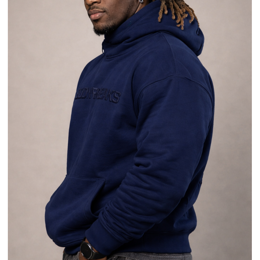 Embossed Athl Club Essential Hoodie - Navy Blue